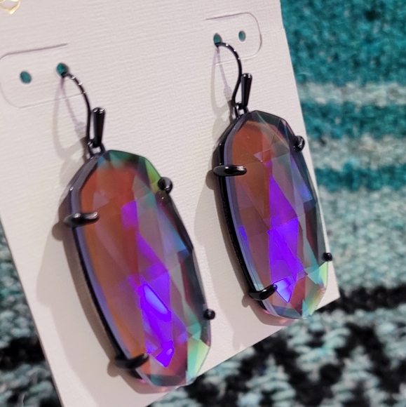 Kendra Scott Indigo Dichroic Navy Gunmetal Esme Faceted Drop Earrings Rare HTF - Picture 6 of 14